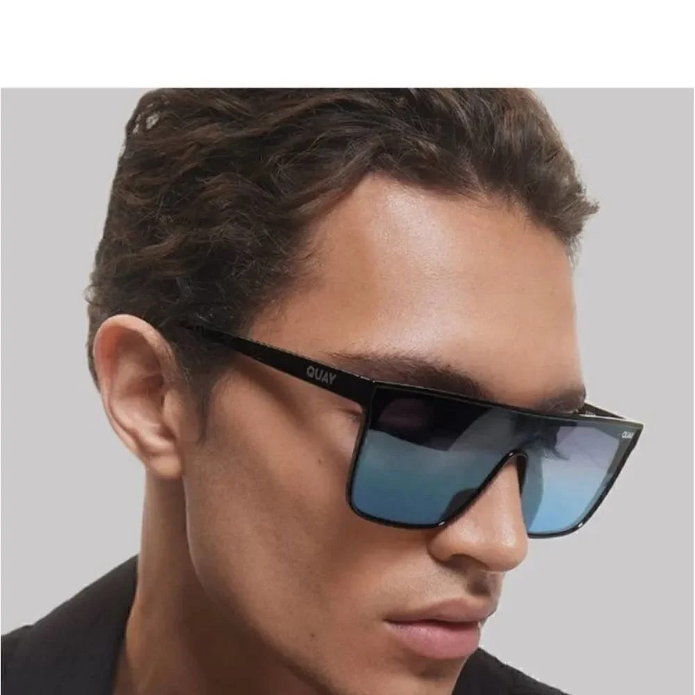 Quay Australia NIGHTFALL Extra Large Sunglasses-Black/Black Blue Polariz…